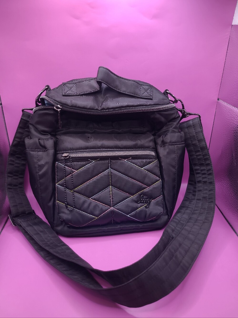 Lug Crossbody Bag Black Small Quilted Multi-Pocket Travel Bag Alpine